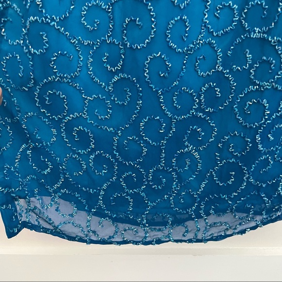 Scala Turquoise Blue Beaded Halter Neck Double Split Formal Gown - Picture 11 of 16